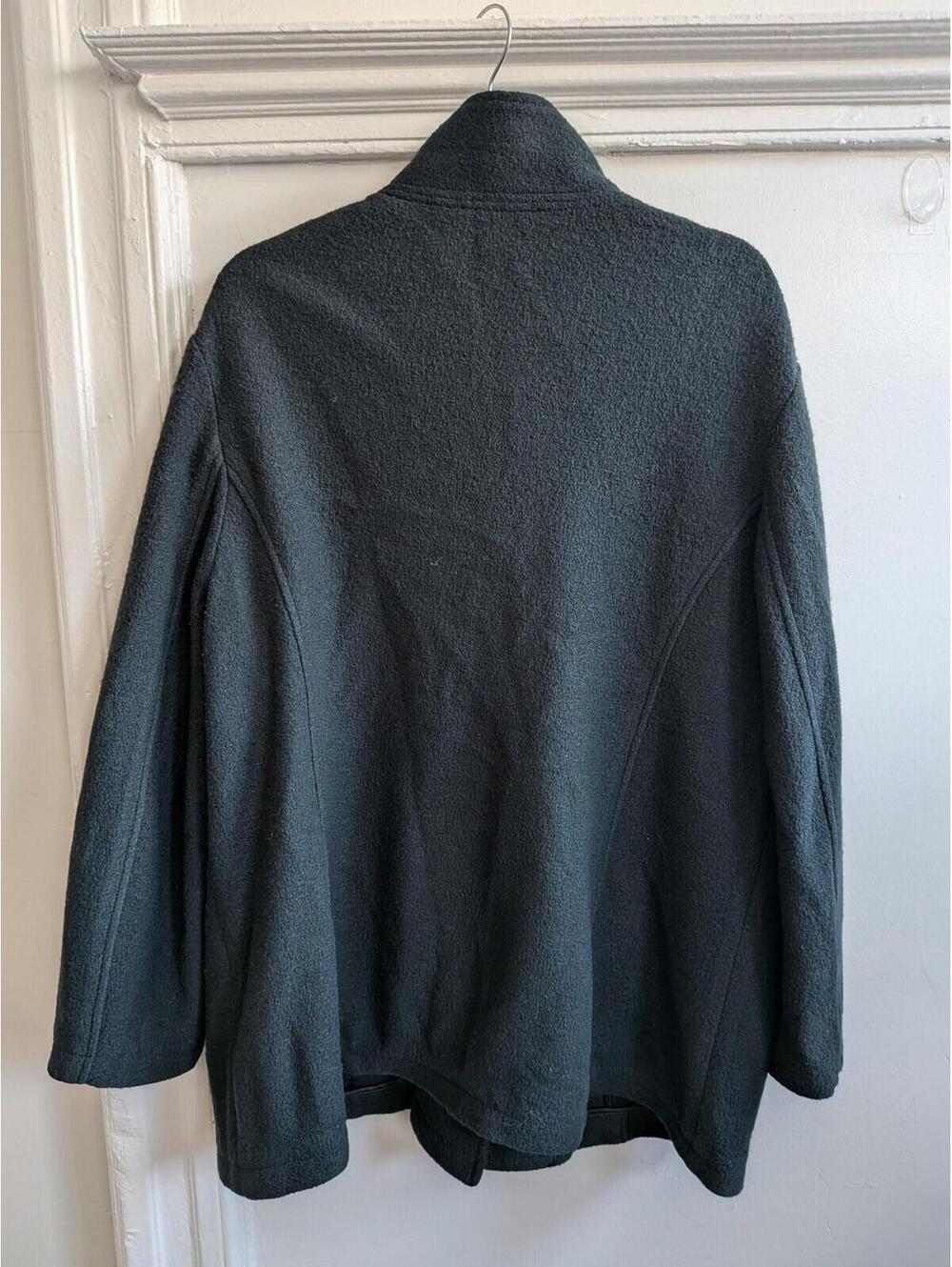 L.L. Bean Coat Womens 1X Green Wool Fleece Lined Button Front Pockets Mid Length - Picture 4 of 6